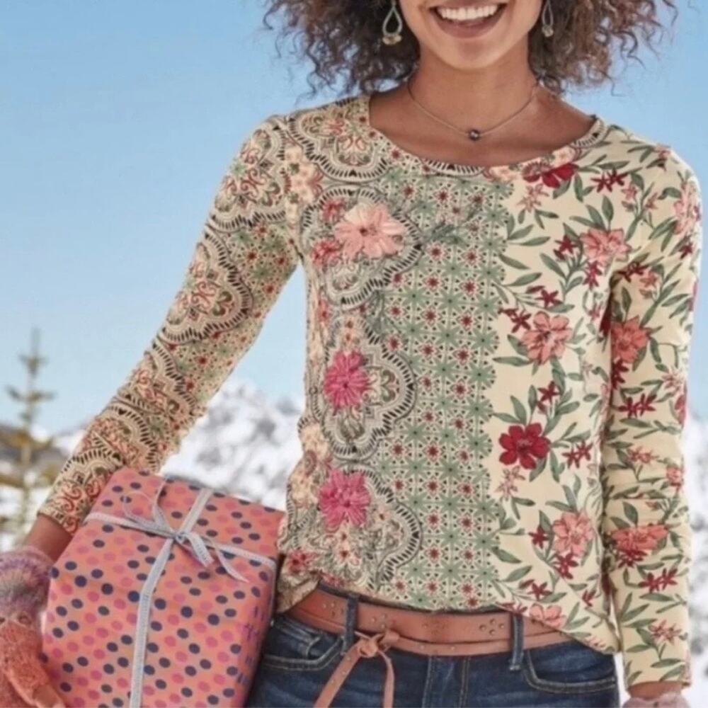 Sundance Delightful Details Floral Medallion Embroidered Top Size S